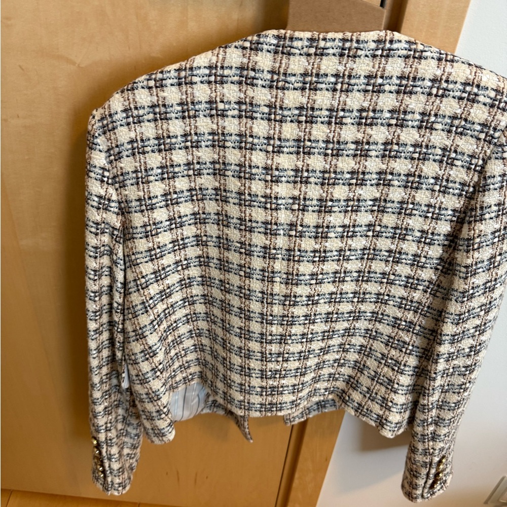 NWOT Veronica Beard Cream and Black Plaid Blazer - Picture 2 of 4